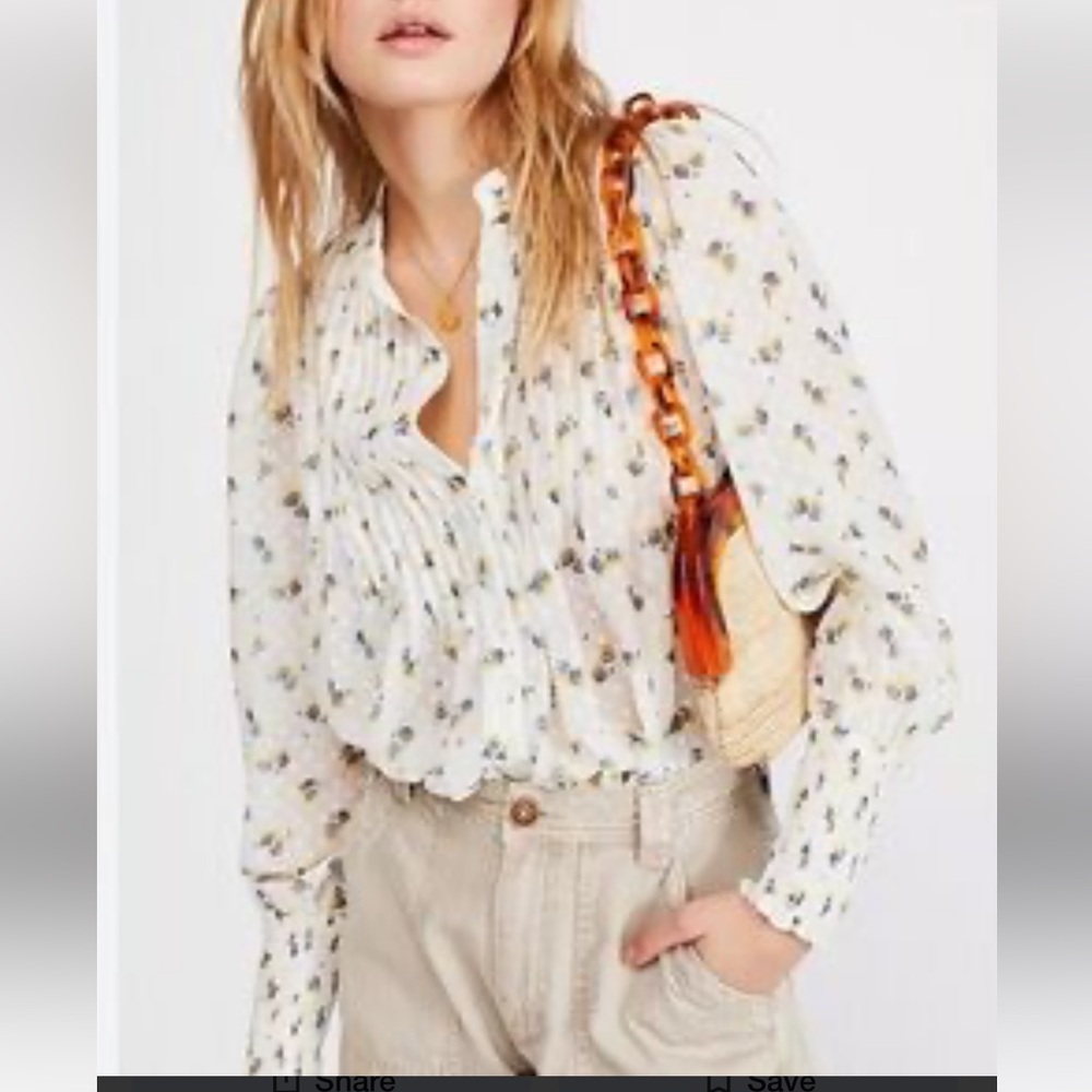 Free People Flowers in December Lightweight Sheer Blouse - White w Flowers - Picture 2 of 7